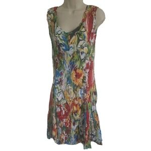 Women's‎ M Crinkle Sleeveless Sheath Dress Floral Stretchy Art To Wear Abstract